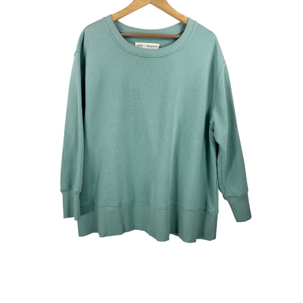 Jane + Delancey Sweatshirt sz 1X Green French Terry knit lagen look minimalist